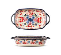 Ceramic Baking Dish, 5x8 Inch Casserole Dish for Oven, 730ml Large Lasagna Pan with Handles Deep and Large Capacity, Durable Bakeware for Lasagna, Home & Kitchen Decor Gifts (Honey Red Flower, S)