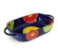 Ceramic Baking Dish For Oven, Small Casserole Dish With Handles, Ceramic Oven Bakeware-blue and flowers-rectangle 700ml