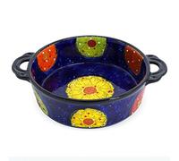 Ceramic Baking Dish For Oven, Small Casserole Dish With Handles, Ceramic Oven Bakeware-blue and flowers-round 950ml