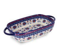 Ceramic Baking Dish For Oven, Small Casserole Dish With Handles, Ceramic Oven Bakeware-blue flower-rectangle 700ml
