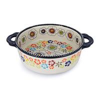 Ceramic Baking Dish For Oven, Small Casserole Dish With Handles, Ceramic Oven Bakeware-colored flowers B-round 950ml