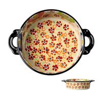 Ceramic Baking Dish For Oven, Small Casserole Dish With Handles, Ceramic Oven Bakeware-colored flowers C-round 950ml