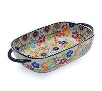Ceramic Baking Dish For Oven, Small Casserole Dish With Handles, Ceramic Oven Bakeware-colored flowers B-rectangle 700ml
