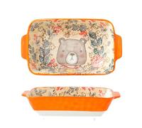 Ceramic Baking Dish Rectangular Lasagna Pan with Handles, 8.6x4.8 Inch Small Porcelain Casserole Dish Baking Pan for Kitchen (Orange)
