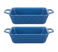 Ceramic Baking Dish Set 2 with Handles, Oven to Table Ideal for Lasagne Pie Casserole Tapas, Deep Green Reactive Glaze, Rectangular, 5.5 x 10 Inch, 1 Quart