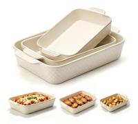 Ceramic Baking Dish Set of 3, Casserole Dishes for Oven, Rectangular Porcelain Bakeware Set with Handles, Lasagna Baking Pan for Cooking, Perfect for Baking and Serving, Housewarming, Halloween