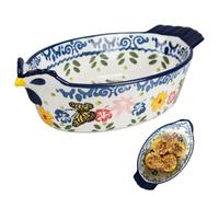 Ceramic Baking Dish, Vintage Butterfly and Flower Pattern Casserole Dish with Handles, Chicken Shape Ceramic Bakeware for Cooking, Cake, Dinner, Baking, Cute