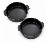 Ceramic Baking Dish with Handles, 1.5L Round Deep Casserole Dish for Oven and BBQ Grill, 20cm Matt Black Stoneware Pie Pan, Medium Lasagna Shepherd's Pie Dish for Baking, Roasting and Grilling