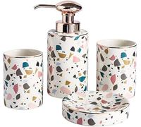 Ceramic Bathroom Accessories Set, Includes Soap Dispenser and Toothbrush Holder, 4-Piece Sink Organizer for Modern Bathrooms