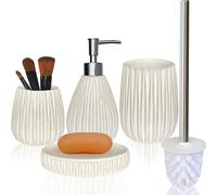 Ceramic Bathroom Accessory Set, White Bathroom Set, Caahanjia Bathroom Accessories Set 4 Pieces, Toilet Brush, Lotion Dispenser, Soap Dish, Toothbrush Cup, Modern Bathroom Décor (White06)