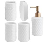 Ceramic Bathroom Accessory Set, White Five Piece Toiletry Set