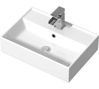 Ceramic Bathroom Cloakroom Vanity Wash Basin Sink Countertop Rectangular 1 Tap Hole 505 x 350mm with Basin Mixer Tap Bundle