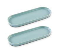 Ceramic Bathroom Counter Sink Tray for Cosmetics, Perfume, Shampoo and Liquid Soap - Simple Style Design for Bathroom and Kitchen - 2pcs Blue