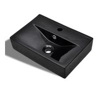 vidaXL Premium Ceramic Black Rectangular Bathroom Sink Basin with Overflow and Faucet Hole - Adaptable Installation, Undermount or Wall-Hung