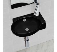 Ceramic Bathroom Sink Basin Faucet/Overflow Hole Black Round