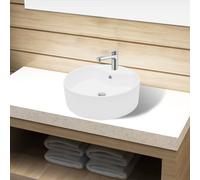 Ceramic Bathroom Sink Basin Faucet/Overflow Hole White Round