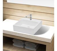 vidaXL Ceramic Bathroom Sink Basin with Faucet Hole White Square, White