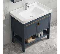 Ceramic Bathroom Sink Console Pedestal laundry Sinks free standing Wash Basin sinks Porcelain Vessel Basin Rectangle with Metal Legs Stand Vanity Sink Storage Shelf for Farmhouse,Restaurant ( Size : L