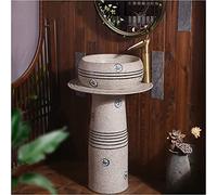 Ceramic Bathroom Sink, Freestanding Modern Design for Indoor and Outdoor Use, Round Basin with Integrated Mirror