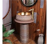 Ceramic Bathroom Sink, Freestanding Modern Design for Indoor and Outdoor Use, Round Basin with Integrated Mirror