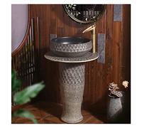 Ceramic Bathroom Sink, Freestanding Modern Design for Indoor and Outdoor Use, Round Basin with Integrated Mirror