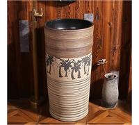 Ceramic Bathroom Sink with Full Pedestal and One Tap Hole - Modern Freestanding Round Basin for Hotels and Home Use