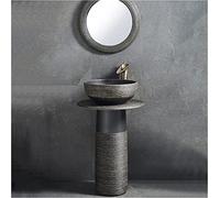 Ceramic Bathroom Sink with Pedestal, Modern Round Basin with One Tap Hole, Freestanding Design for Hotel and Home Use