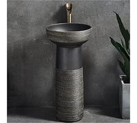 Ceramic Bathroom Sink with Pedestal, Modern Round Basin with One Tap Hole, Freestanding Design for Hotel and Home Use