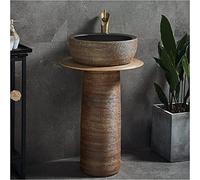 Ceramic Bathroom Sink with Pedestal, Modern Round Basin with One Tap Hole, Freestanding Design for Hotel and Home Use