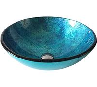 Ceramic Bathroom Sink with Tempered Glass Countertop and Waterfall Faucet Set