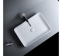 Ceramic Bathroom Vessel Sink, Multiple Size Options, Rectangle Sink for Cloakroom, Above Counter Wash Basin for Apartment Hotel Garage Washroom(50x34x11cm)