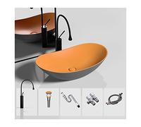 Ceramic Bathroom Vessel Sink with Black Faucet and Pop-Up Drain Combo, 20.4"x12.5" Oval Countertop Vanity Sink for Bathroom Remodel