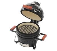 Ceramic BBQ Charcoal Grill 13 Inch, Kamado Smoker for Outdoor Camping Backyard, Portable Mini Barbecue with 50-800°F Temperature Control & Cool-Touch Bamboo Handles, 32cm Grid, Black