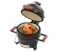 Ceramic BBQ Charcoal Grill, High Heat Smoker & Grill with Built-in Thermometer, 32cm Cast Iron Grate, Heavy Duty Ceramic for Outdoor Cooking, Smoking, Baking - Portable, Black, 50 * 47cm