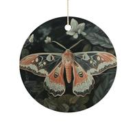 Ceramic Beautiful Moth Christmas Ornament 3 Inch Round Hanging Ornaments Double Sided Holiday Tree Decoration for Xmas Wreath Gift Tag Party Favor Wedding Keepsake Souvenir Home Decor
