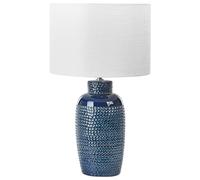 Ceramic Bedside Table Lamp White Drum Shade Handmade Navy Blue Perlis