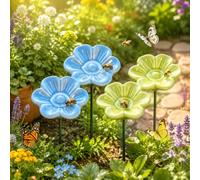 Ceramic Bee Drinker, Insect Drinker, Garden Bee Bar Water Drinker, Bee Drinker for the Garden, Feeding Bowl for Honey, Weatherproof Garden Decoration Plug for Balcony and Yard, Pack of 4