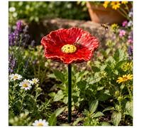 Ceramic Bee Watering Station, Flower-Shaped Bee Bath for Garden, Handmade Porcelain Butterfly Drinking Cups Handmade Flower Water Feeder Pollinator Water Dish Stake for Yard Patio Decor (A04)