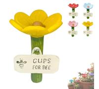 Ceramic Bee Watering Station for Insects, Hummingbird Feeder with Textured Stake Base, Decorative Flower Design for Garden, Lawn, and Patio
