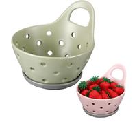 Ceramic Berry Basket Stoneware Colanders with Handles Fruit Bowls for wash Berries and Vegetables (Green)