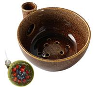 Ceramic Berry Washing Bowl, 360° Swirl Clean Fruit Colander with Side Inlet & Multi-Hole Drainage, Rinse & Serve Bowl for Kitchen Countertop, Vintage Farmhouse Decor (White)