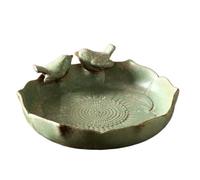Ceramic Bird Bath Bowl Green Ceramic Decorative Shallow Water Bowl