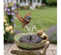 Ceramic Bird Bath with Solar Fountain,Ceramic Birdbath Bowl Water for Outdoor, Solar Powered Ground Bird Feeders and birdbath for Outdoors, Tabletop, Deck, Balcony Patio, Lawn,Yard Garden Decor