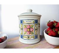 Ceramic Biscuit Container, Floral Pattern, Mediterranean Design, Ceramic Biscuit Tin, Biscuit Jar (Large 19cm)