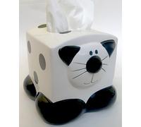 Ceramic Black & White Kitty Cat Themed Boutique Kleenex Tissue Box Holder Decorative Cover For Bathroom Or Bedroom