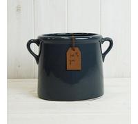 Ceramic Blue Plant Pot/Vase Planter Flowers Herbs Utensils Holder with Tag and Ears Indoor Home Decorative Gift (Navy Blue Pot 15cm)