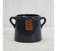 Ceramic Blue Plant Pot/Vase Planter Flowers Herbs Utensils Holder with Tag and Ears Indoor Home Decorative Gift (Navy Blue Pot 10cm)