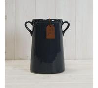 Ceramic Blue Plant Pot/Vase Planter Flowers Herbs Utensils Holder with Tag and Ears Indoor Home Decorative Gift (Navy Blue Vase 18cm)