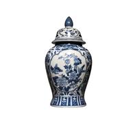 Ceramic Blue White Flower Bird Porcelain Ginger Jar Vase for Home Decor, Retro Chinoiserie Ceramic Ginger Jars Vase with Lid Entrance Tea Storage