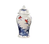 Ceramic Blue White Orchid Bird Porcelain Ginger Jar Vase for Home Decor, Chinoiserie Ceramic Ginger Jars Vase with Lid Shelf Decor